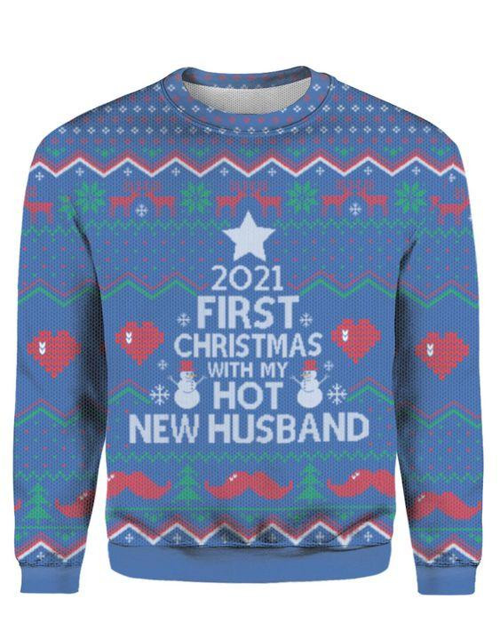 First Christmas With My New Husband Ugly Christmas Sweater Adult 3D Funny Matching for family