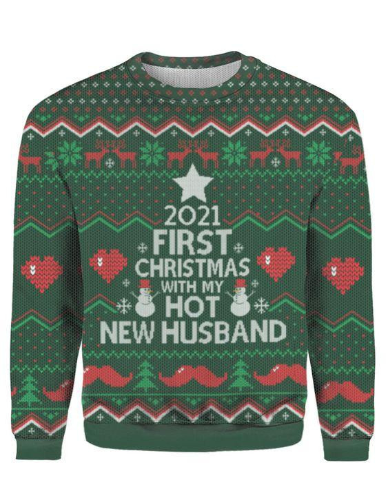 First Christmas With My New Husband Ugly Christmas Sweater Adult 3D Funny Matching for family