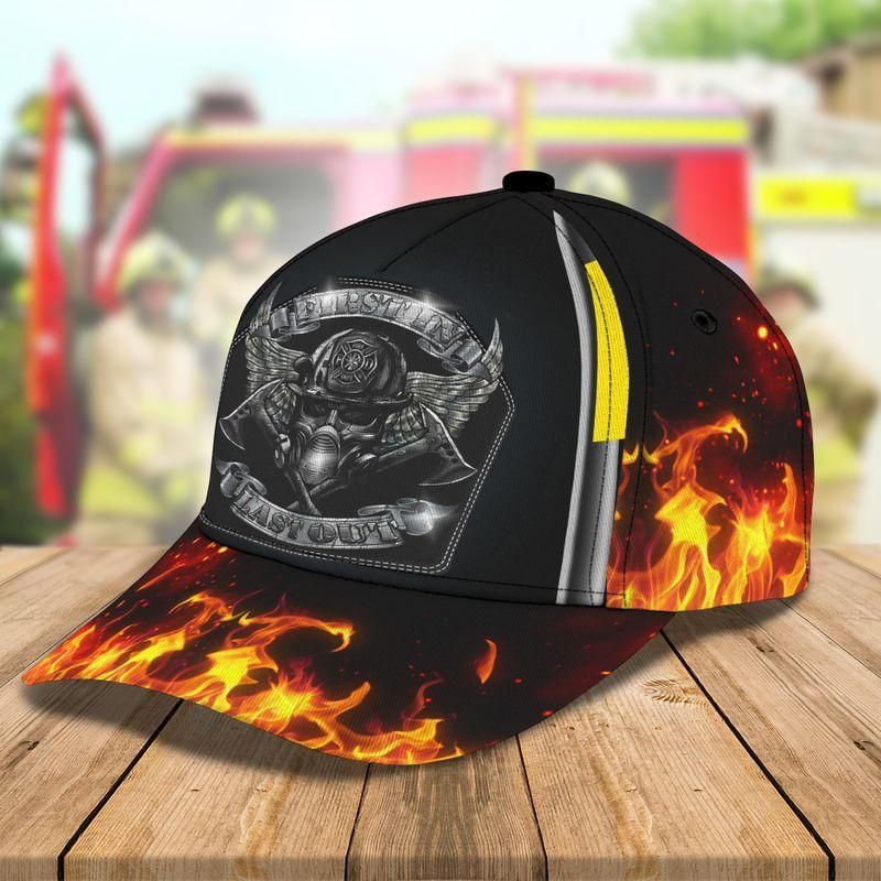 First In Last Out Firefighter Flame Flag Black Classic Cap Baseball Cap Trucker Hats Custom Hats Gifts For Men & Women