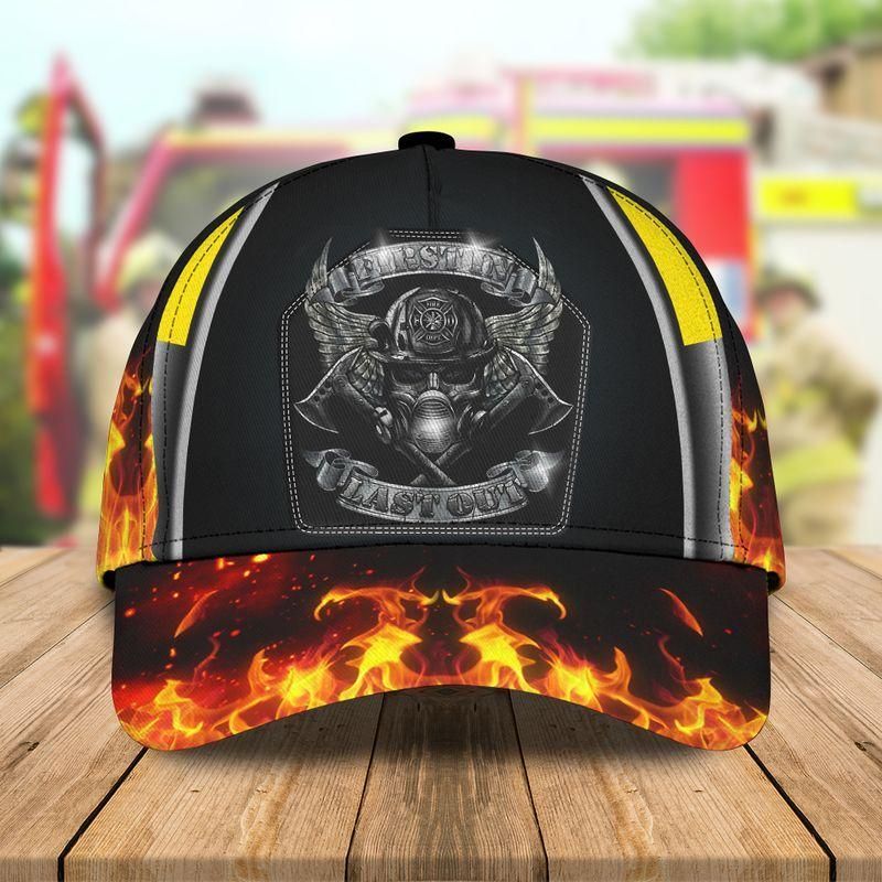 First In Last Out Firefighter Flame Flag Black Classic Cap Baseball Cap Trucker Hats Custom Hats Gifts For Men & Women