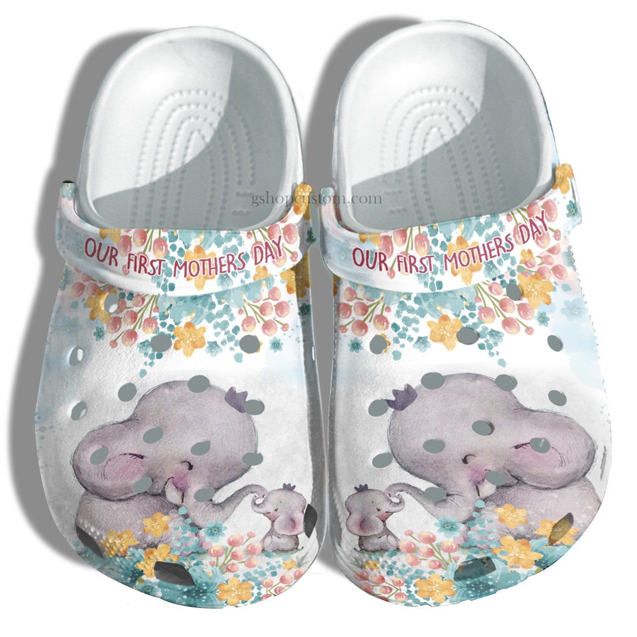 First Mother Day Elephant Mom With Baby Shoes - Elephant Flower Shoes Croc Clogs
