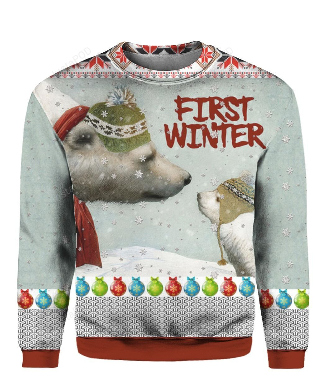 First Winter Polar Bears Ugly Christmas Sweater Adult 3D Funny Matching for family
