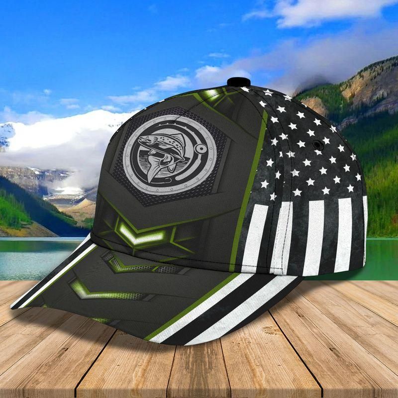 Fish Green Light American Flag Black Classic Cap Baseball Cap For Fishing Lovers Trucker Hats Custom Hats Gifts For Men & Women