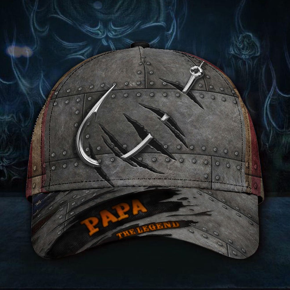 Fish Hook Papa The Legend Hat Old Retro Best Caps For Men Gifts For Fishing Lovers Trucker Hats Custom Hats Gifts For Men & Women