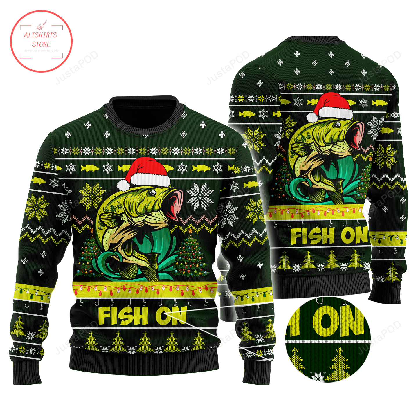 Fish On Christmas Ugly Christmas Sweater Adult 3D Funny Matching for family
