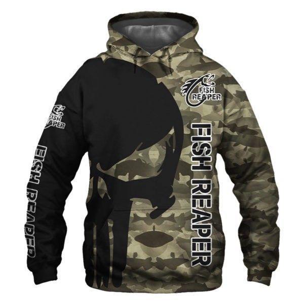 Fish Reaper Punisher Skull Camo 3D All Over Print Hoodie, Zip Hoodie