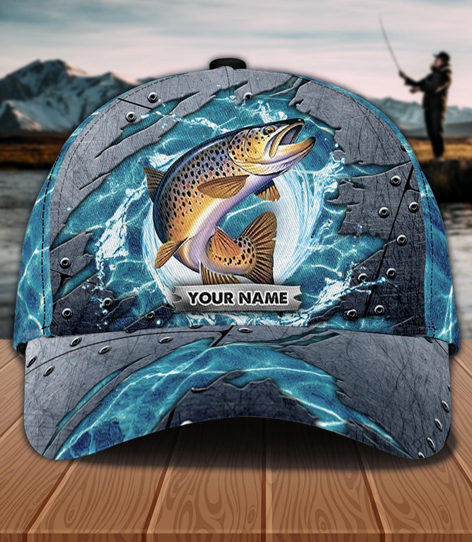 Fish With Water Background Fishing Personalized Classic Cap, Personalized Gift for Fishing Lovers Trucker Hats Custom Hats Gifts For Men & Women