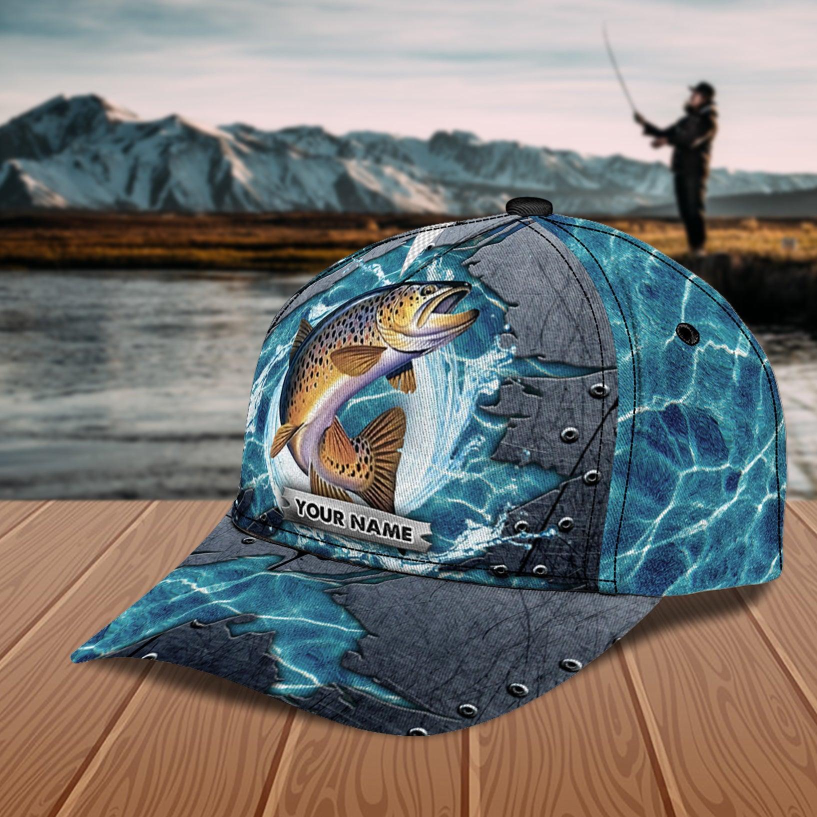 Fish With Water Background Fishing Personalized Classic Cap, Personalized Gift for Fishing Lovers Trucker Hats Custom Hats Gifts For Men & Women