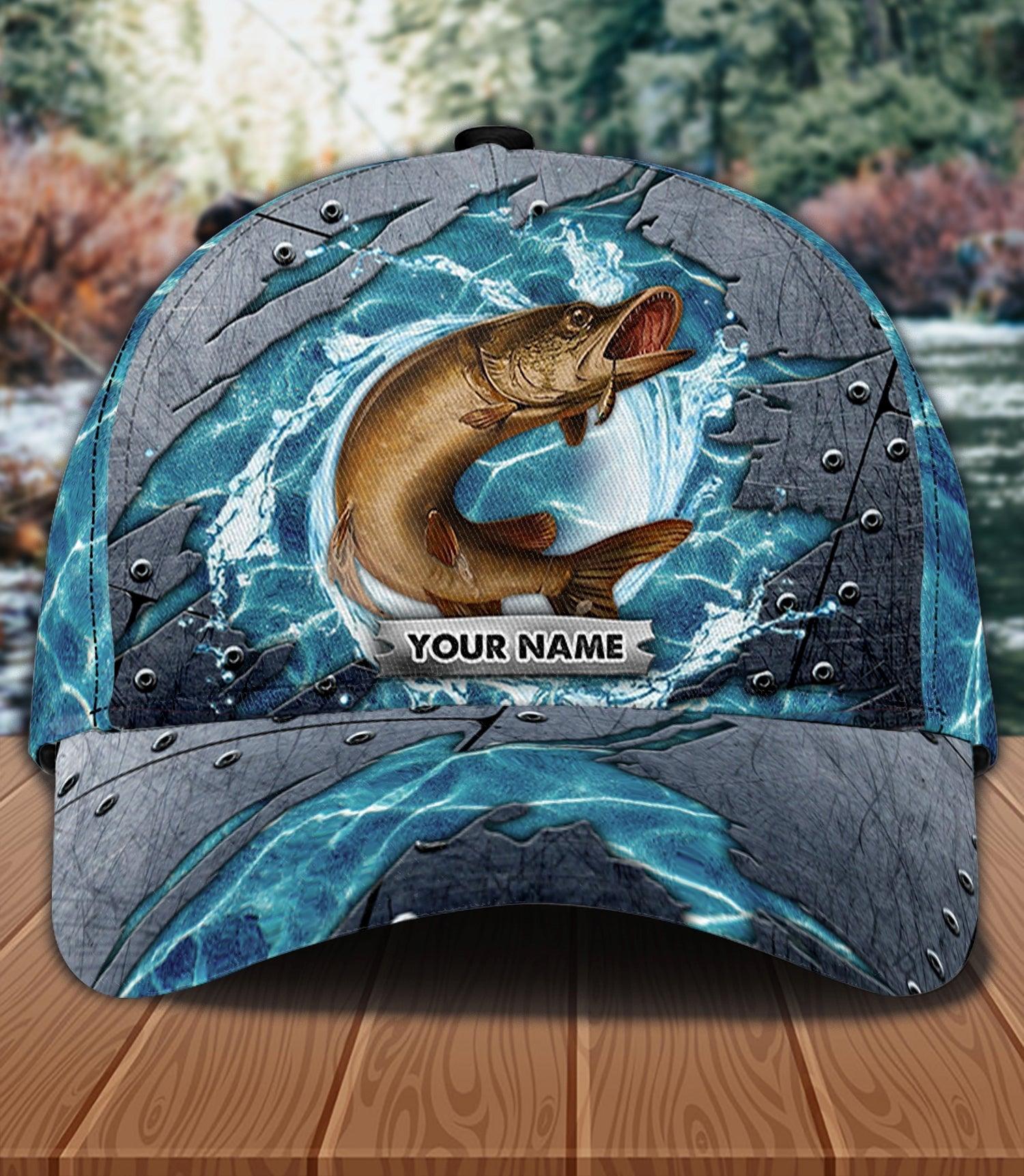 Fish With Water Background Fishing Personalized Classic Cap, Personalized Gift for Fishing Lovers Trucker Hats Custom Hats Gifts For Men & Women