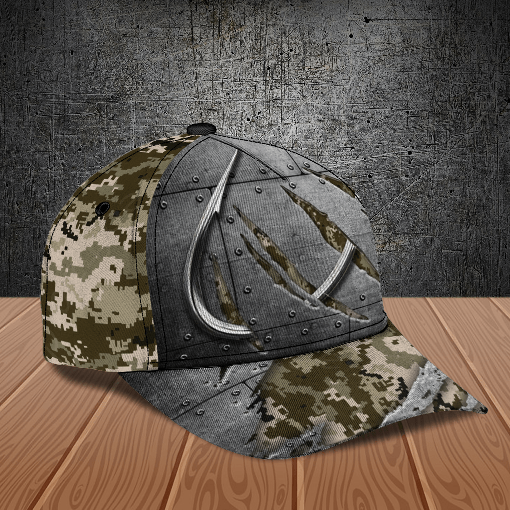 Fishhook With Camouflage Fishing Personalized Classic Cap, Personalized Gift for Fishing Lovers Trucker Hats Custom Hats Gifts For Men & Women