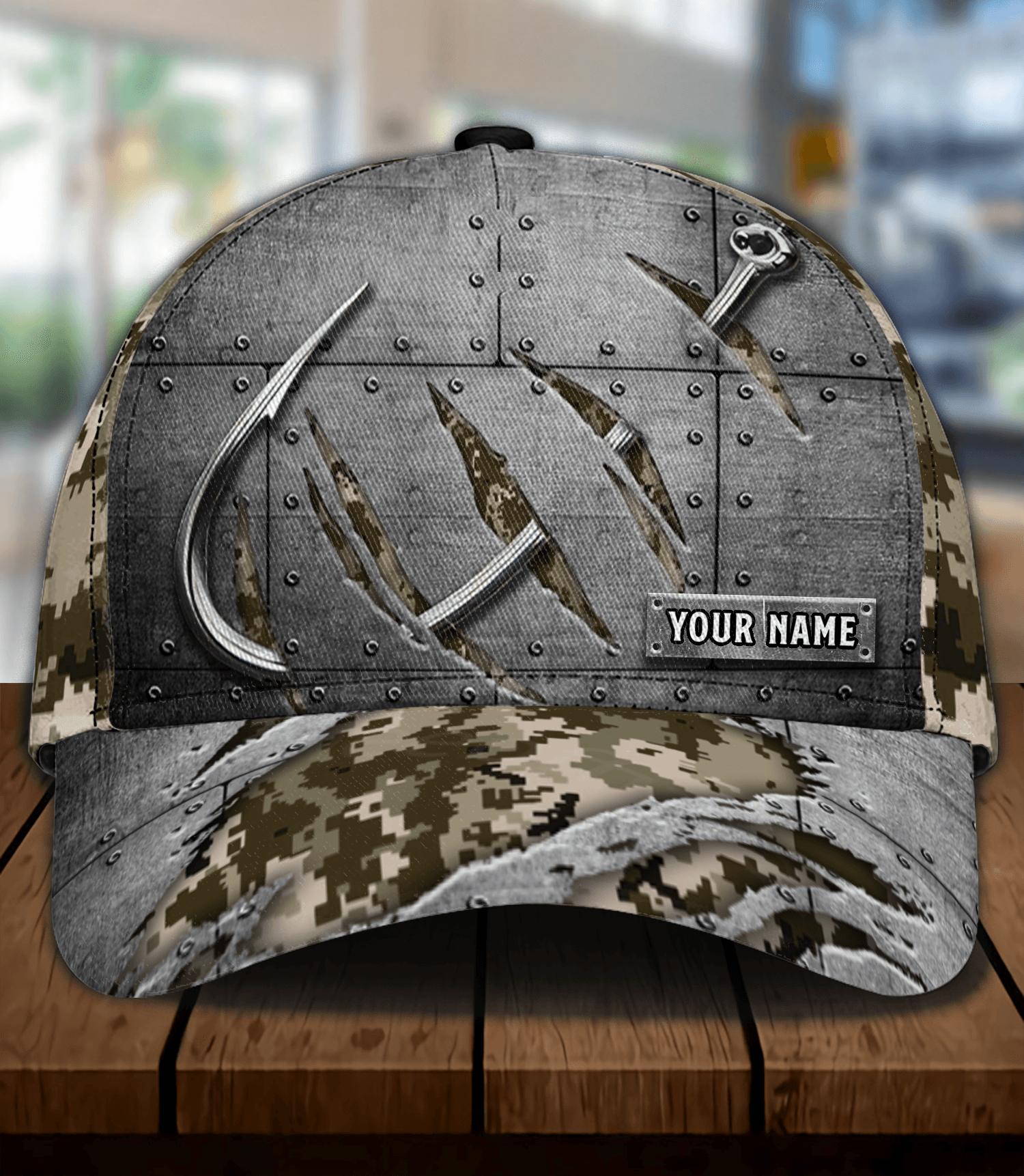 Fishhook With Camouflage Fishing Personalized Classic Cap, Personalized Gift for Fishing Lovers Trucker Hats Custom Hats Gifts For Men & Women