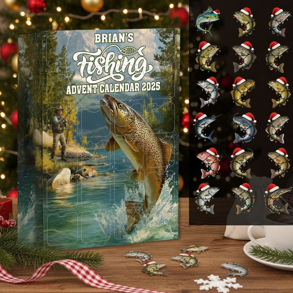 Fishing Advent Calendar 2025 - Personalized Fishing Advent Calendar With Ornaments Blind Box