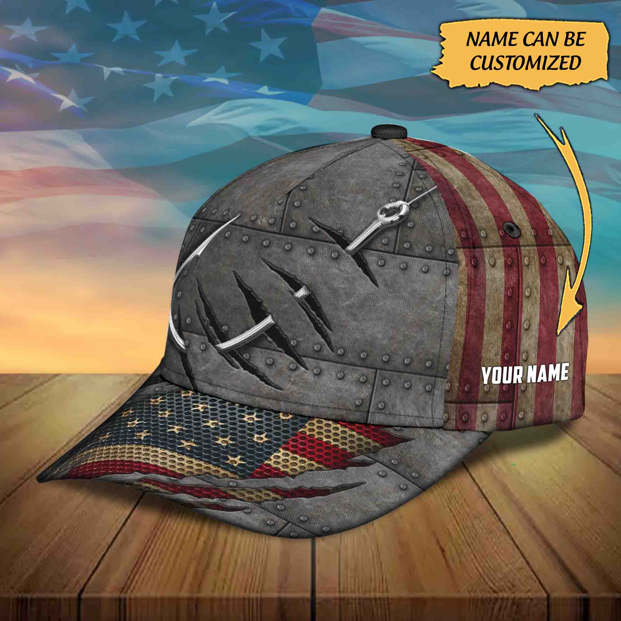 Fishing America Flag Classic Cap Custom Name Trucker Hats Custom Hats Gifts For Men & Women