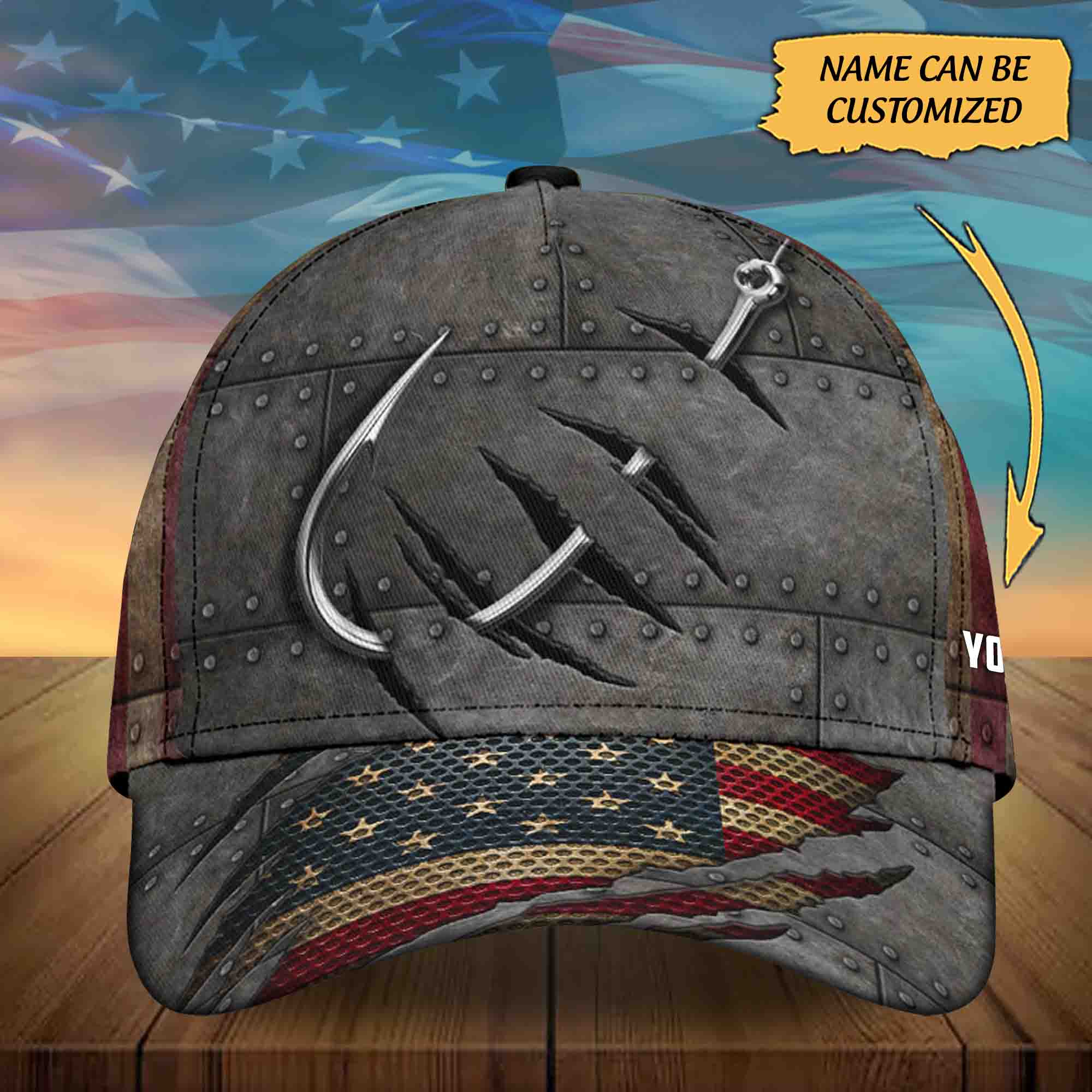 Fishing America Flag Classic Cap Custom Name Trucker Hats Custom Hats Gifts For Men & Women
