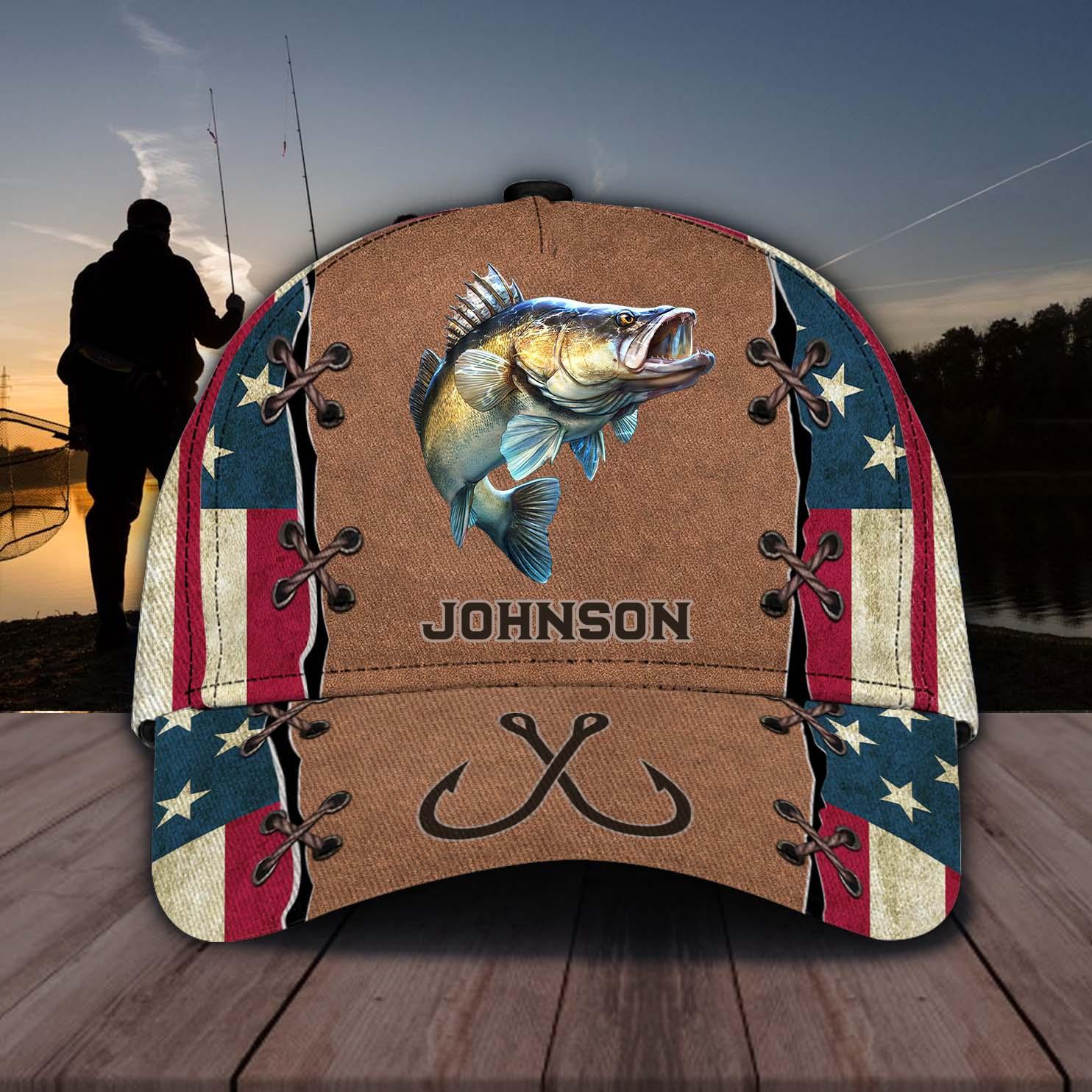 Fishing American Flag Personalized Cap, Personalized Gift for Fishing Lovers Trucker Hats Custom Hats Gifts For Men & Women