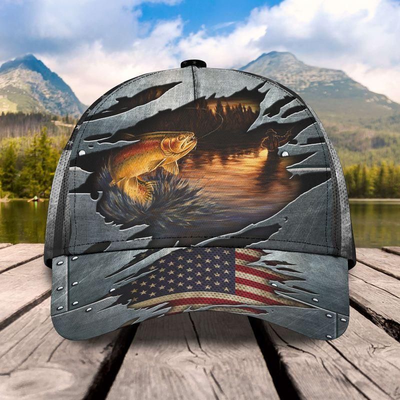 Fishing And American Flag Classic Cap Baseball Cap Trucker Hats Custom Hats Gifts For Men & Women