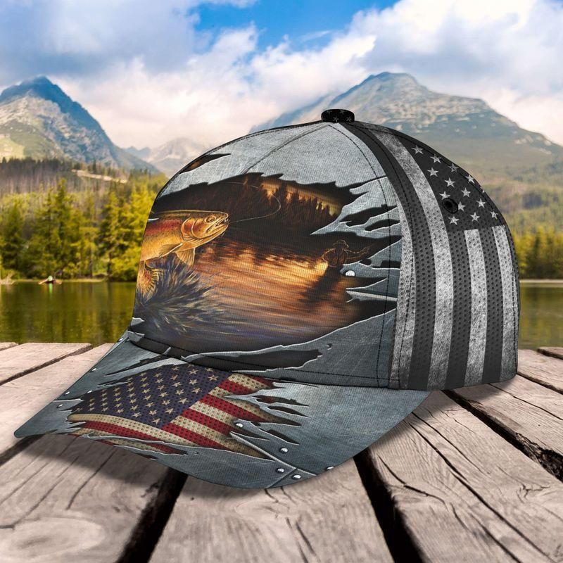 Fishing And American Flag Classic Cap Baseball Cap Trucker Hats Custom Hats Gifts For Men & Women