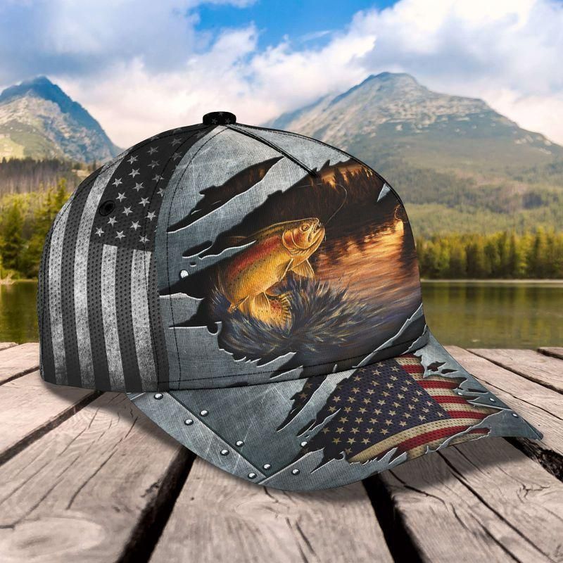 Fishing And American Flag Classic Cap Baseball Cap Trucker Hats Custom Hats Gifts For Men & Women