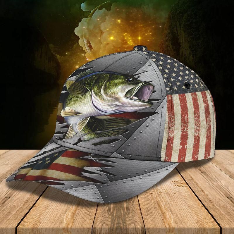 Fishing Bass And American Flag Classic Cap Baseball Cap Trucker Hats Custom Hats Gifts For Men & Women