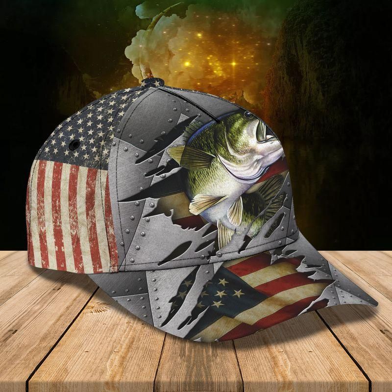 Fishing Bass And American Flag Classic Cap Baseball Cap Trucker Hats Custom Hats Gifts For Men & Women