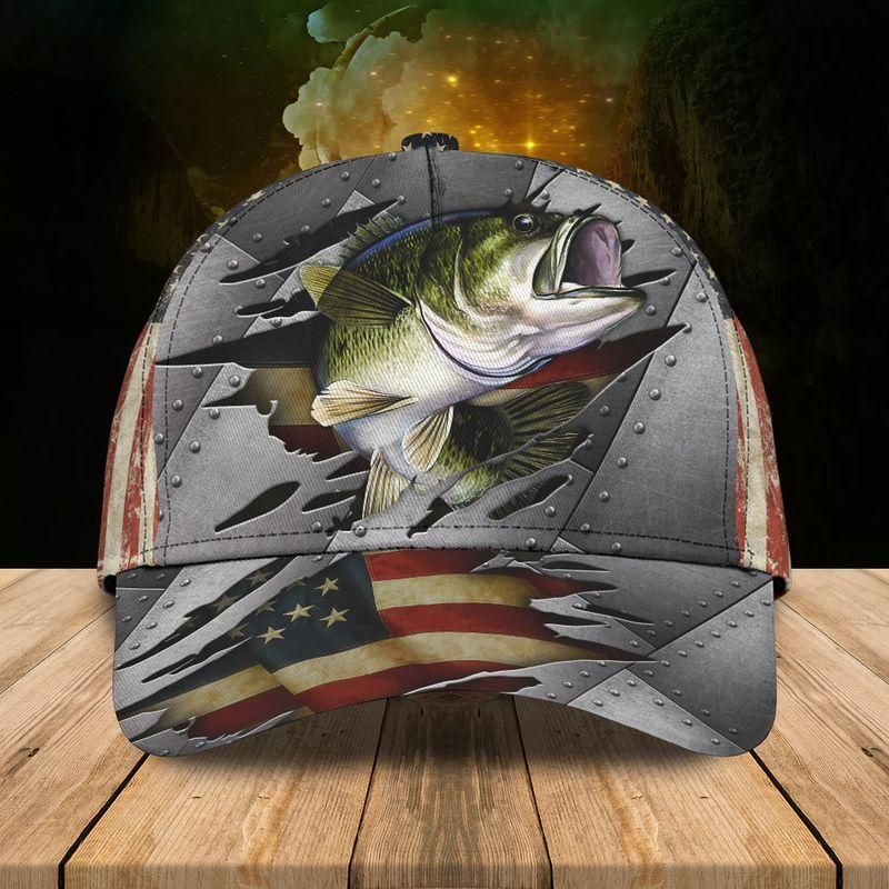 Fishing Bass And American Flag Classic Cap Baseball Cap Trucker Hats Custom Hats Gifts For Men & Women