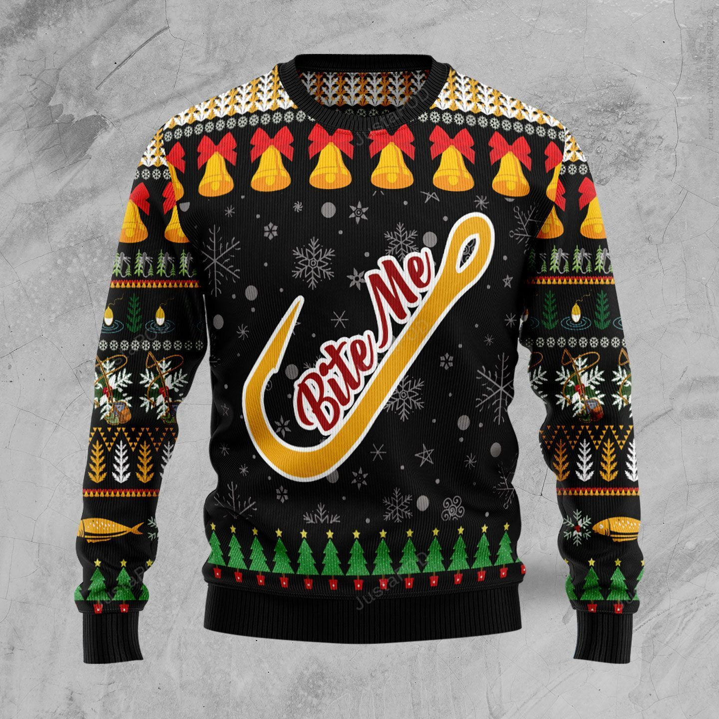 Fishing Bite Me Ugly Christmas Sweater Adult 3D Funny Matching for family