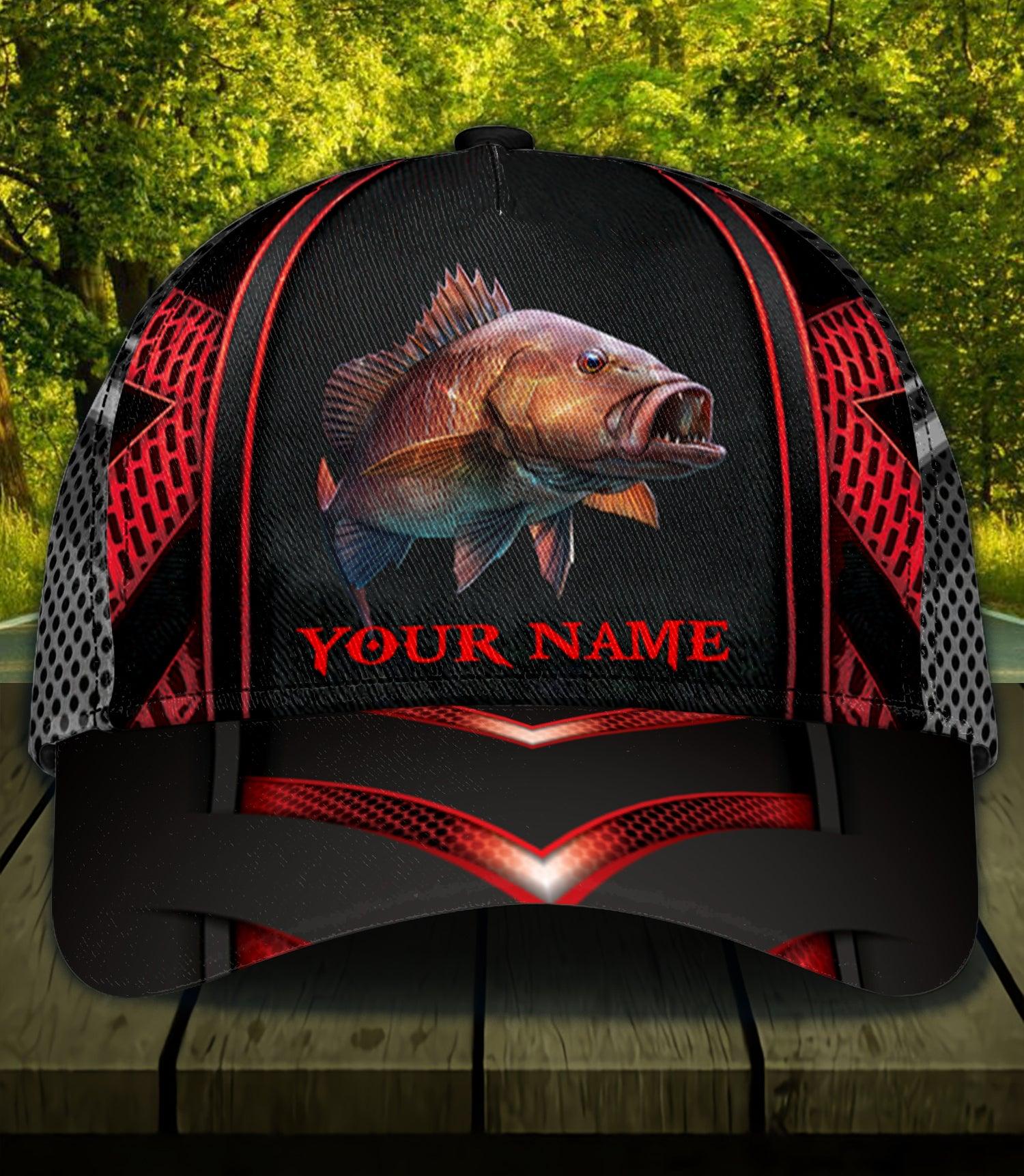 Fishing Black & Red Personalized Cap, Personalized Gift for Fishing Lovers Trucker Hats Custom Hats Gifts For Men & Women