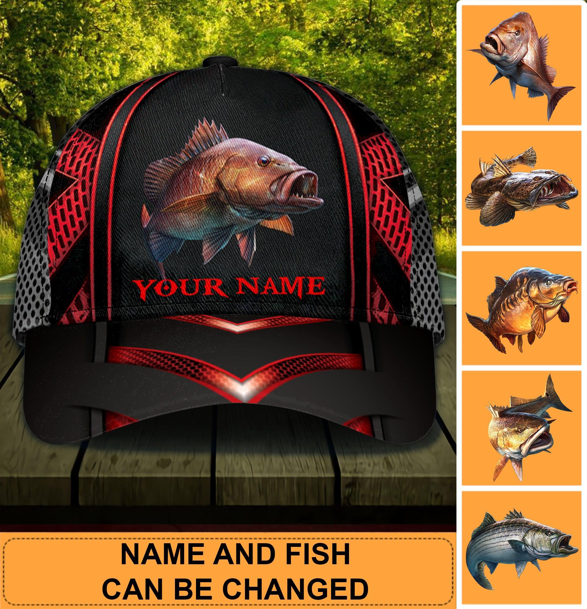 Fishing Black & Red Personalized Cap, Personalized Gift for Fishing Lovers Trucker Hats Custom Hats Gifts For Men & Women