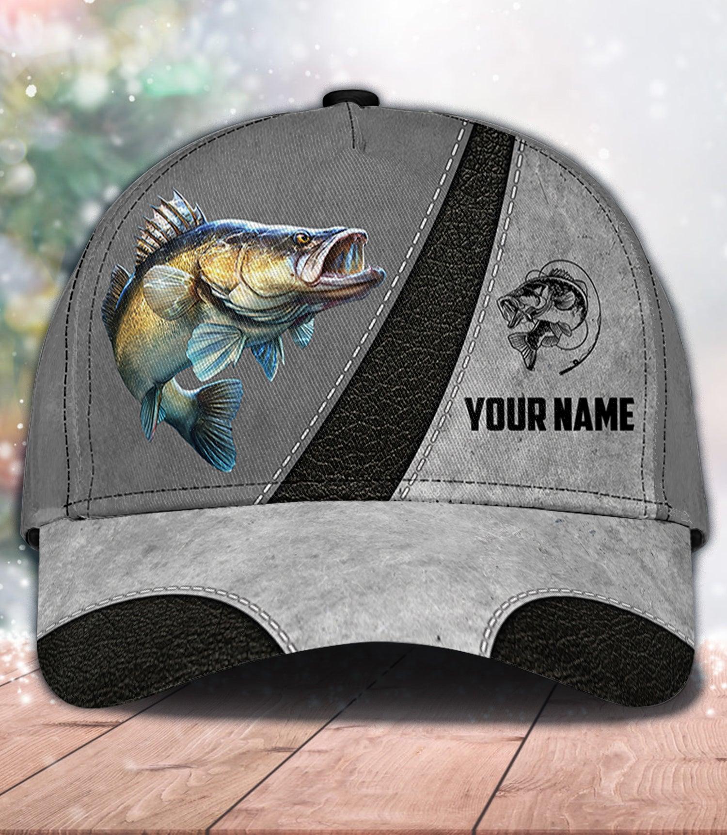 Fishing Black Grey Personalized Cap, Personalized Gift for Fishing Lovers Trucker Hats Custom Hats Gifts For Men & Women