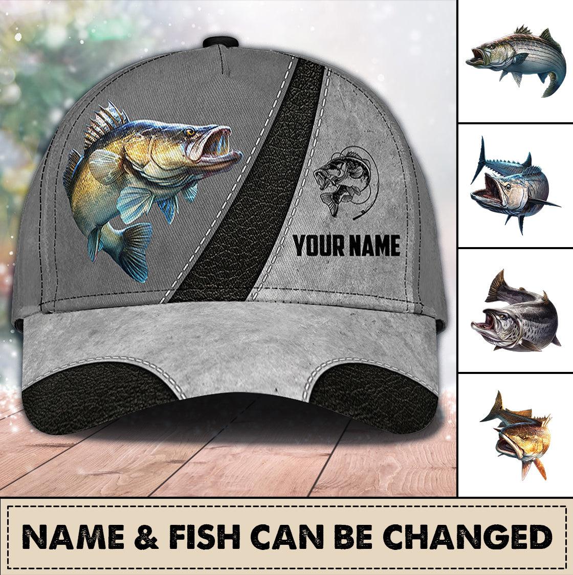 Fishing Black Grey Personalized Cap, Personalized Gift for Fishing Lovers Trucker Hats Custom Hats Gifts For Men & Women