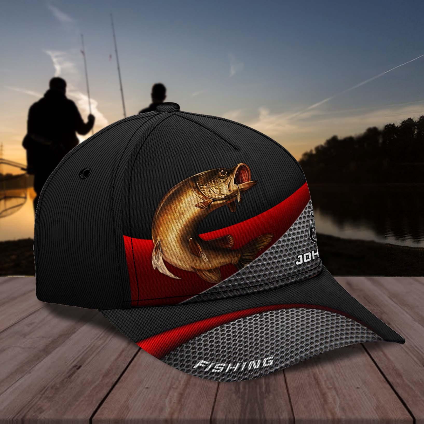 Fishing Black Personalized Classic Cap, Personalized Gift for Fishing Lovers Trucker Hats Custom Hats Gifts For Men & Women