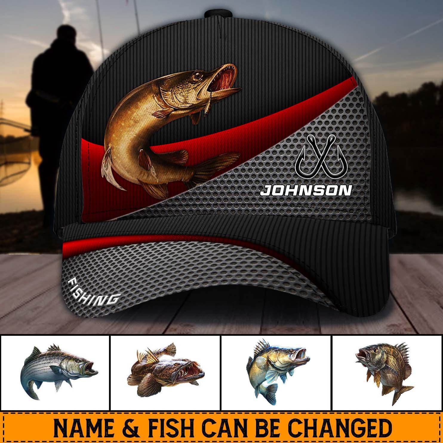 Fishing Black Personalized Classic Cap, Personalized Gift for Fishing Lovers Trucker Hats Custom Hats Gifts For Men & Women