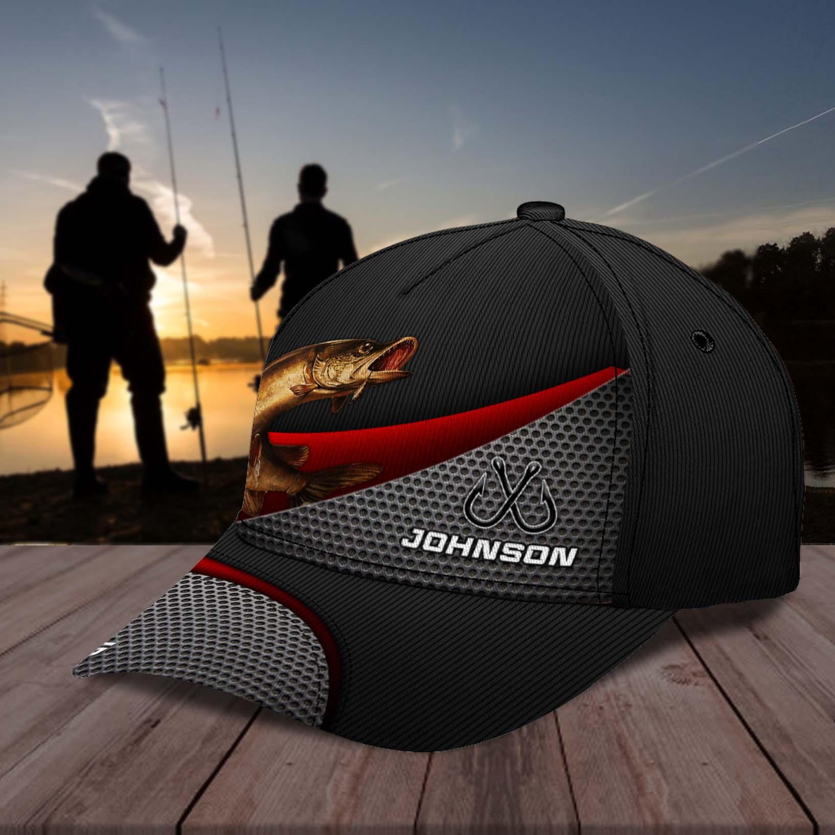 Fishing Black Personalized Classic Cap, Personalized Gift for Fishing Lovers Trucker Hats Custom Hats Gifts For Men & Women