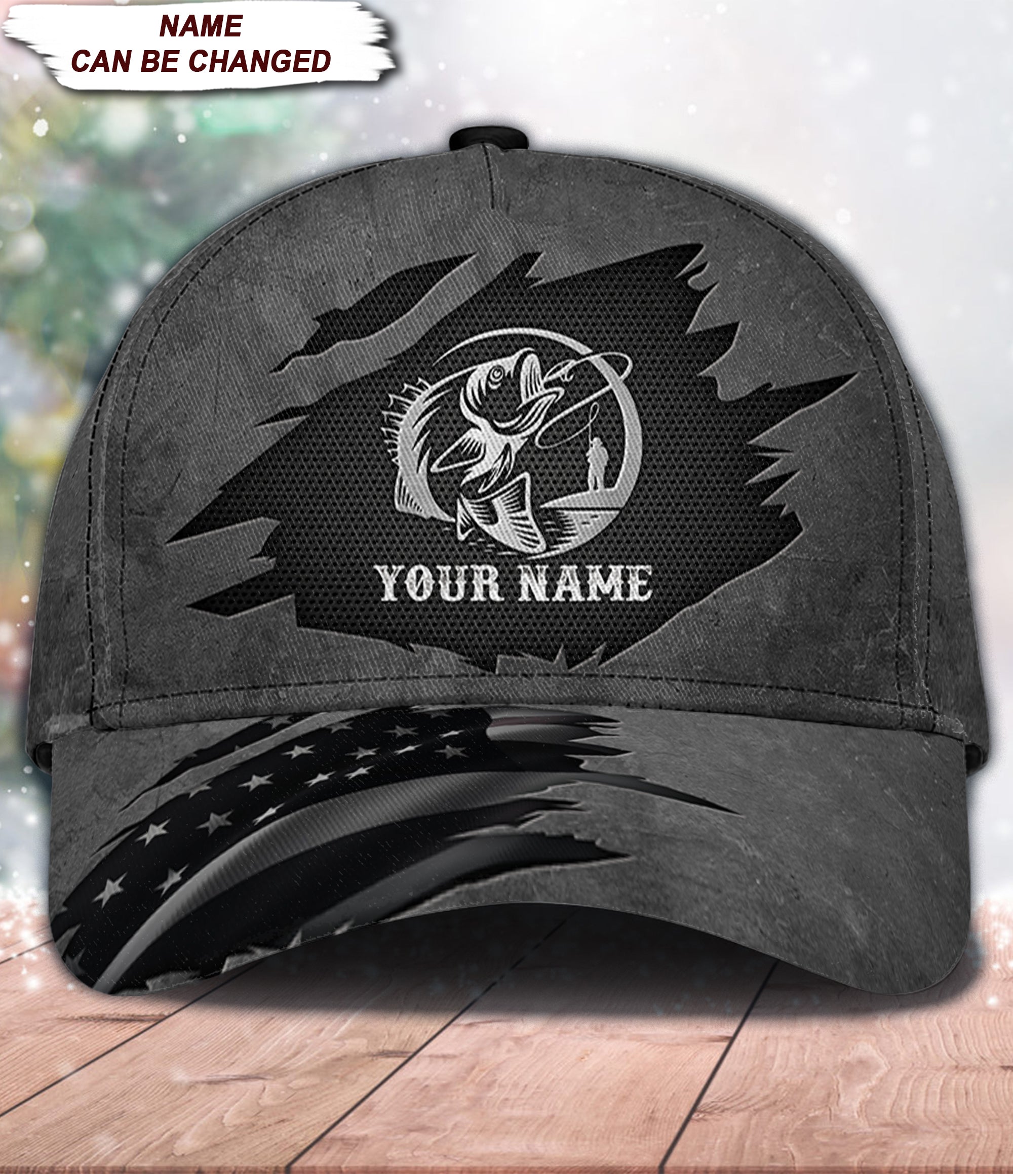 Fishing Black With Silver Logo Personalized Classic Cap, Personalized Gift for Fishing Lovers Trucker Hats Custom Hats Gifts For Men & Women