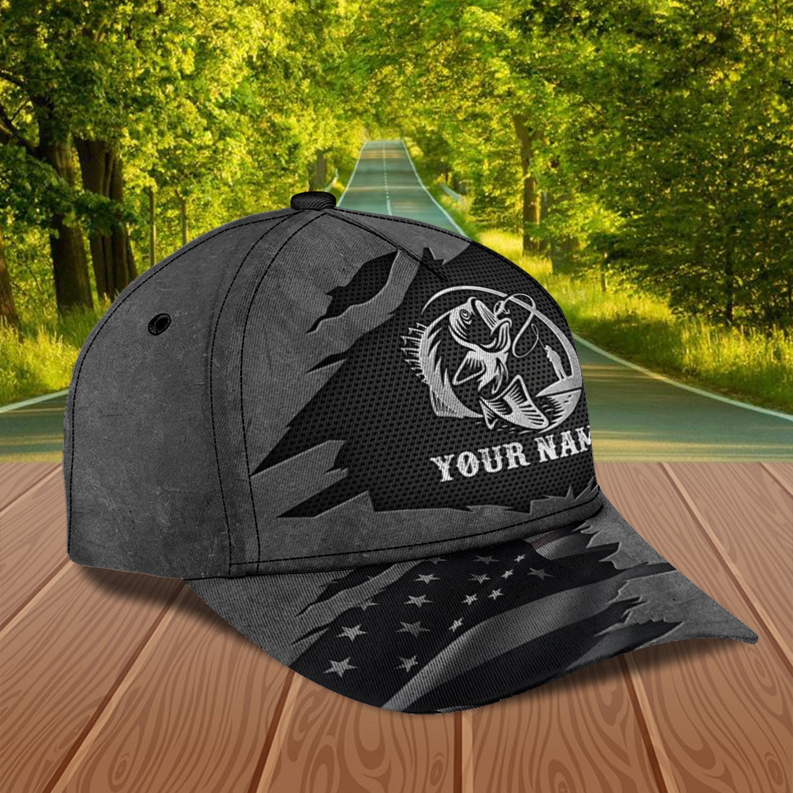 Fishing Black With Silver Logo Personalized Classic Cap, Personalized Gift for Fishing Lovers Trucker Hats Custom Hats Gifts For Men & Women