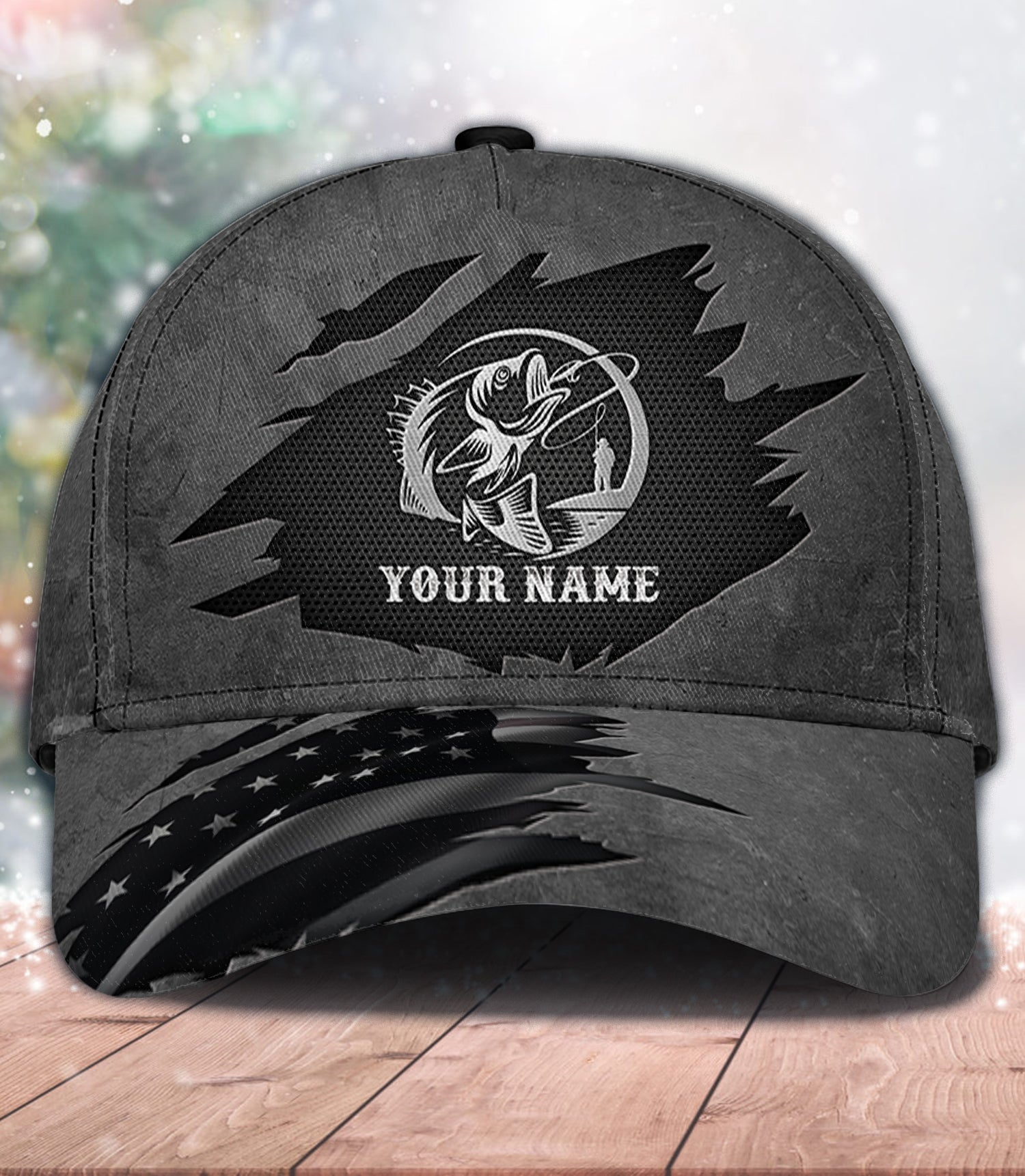Fishing Black With Silver Logo Personalized Classic Cap, Personalized Gift for Fishing Lovers Trucker Hats Custom Hats Gifts For Men & Women