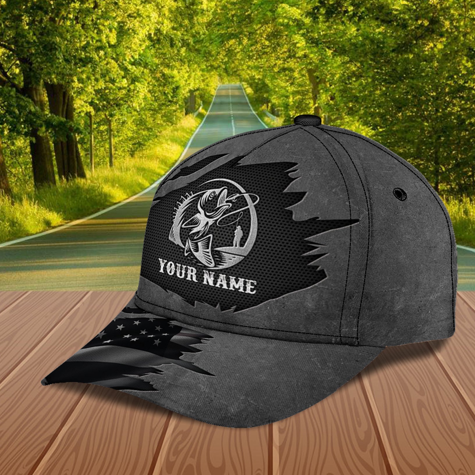 Fishing Black With Silver Logo Personalized Classic Cap, Personalized Gift for Fishing Lovers Trucker Hats Custom Hats Gifts For Men & Women