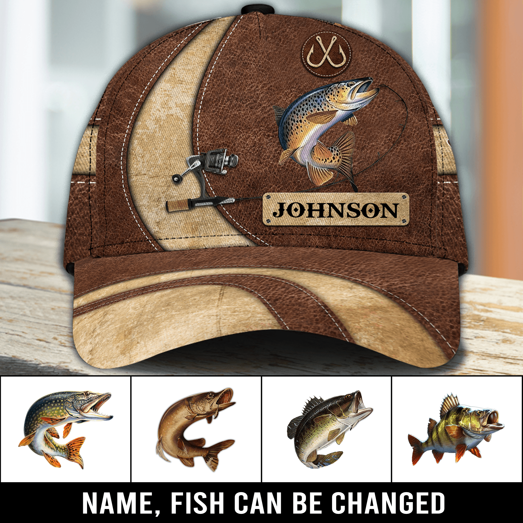 Fishing Buff & Brown Personalized Cap, Personalized Gift for Fishing Lovers Trucker Hats Custom Hats Gifts For Men & Women