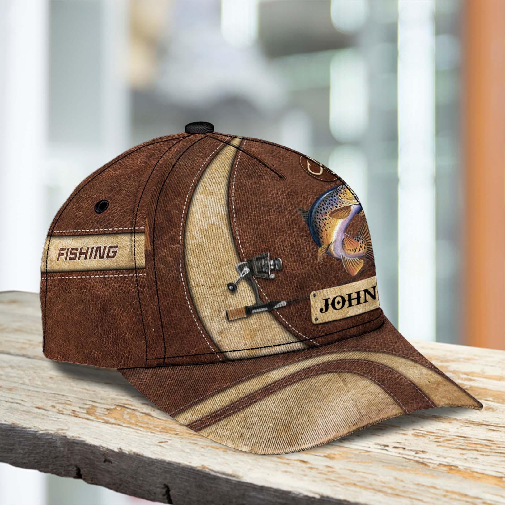 Fishing Buff & Brown Personalized Cap, Personalized Gift for Fishing Lovers Trucker Hats Custom Hats Gifts For Men & Women