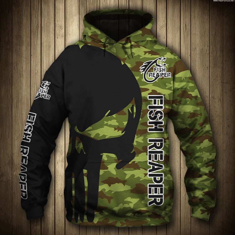 Fishing Camouflage Punisher Fish Reaper 3D All Over Print Hoodie, Zip Hoodie