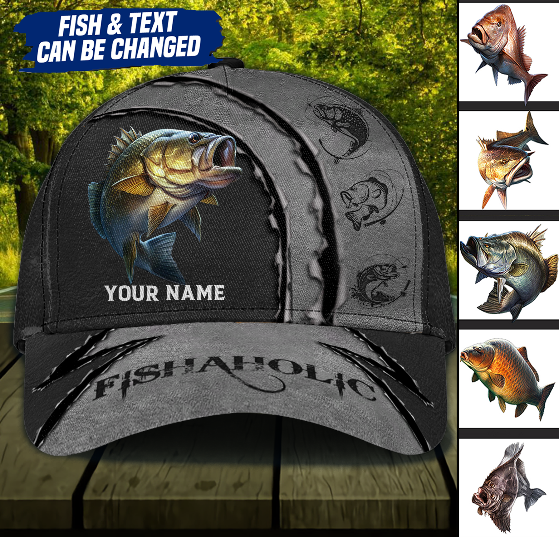 Fishing Fishaholic Gray Personalized Classic Cap, Personalized Gift for Fishing Lovers Trucker Hats Custom Hats Gifts For Men & Women
