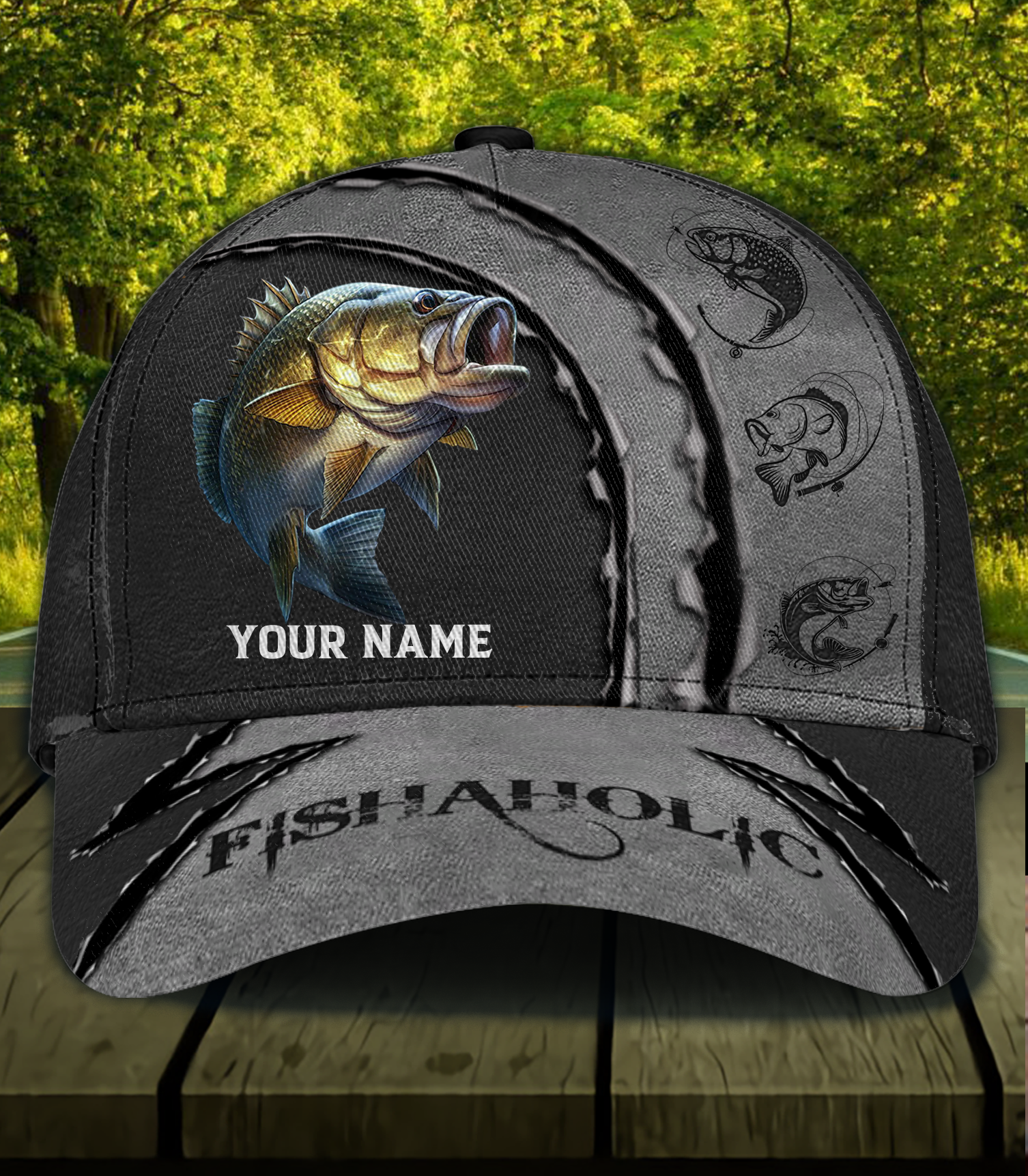 Fishing Fishaholic Gray Personalized Classic Cap, Personalized Gift for Fishing Lovers Trucker Hats Custom Hats Gifts For Men & Women
