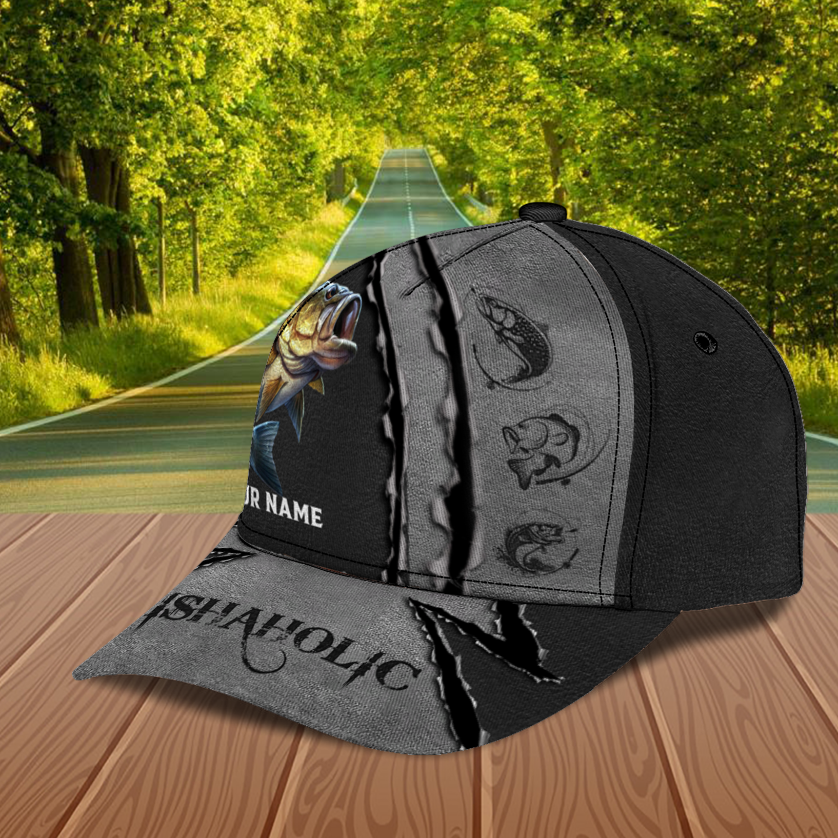 Fishing Fishaholic Gray Personalized Classic Cap, Personalized Gift for Fishing Lovers Trucker Hats Custom Hats Gifts For Men & Women