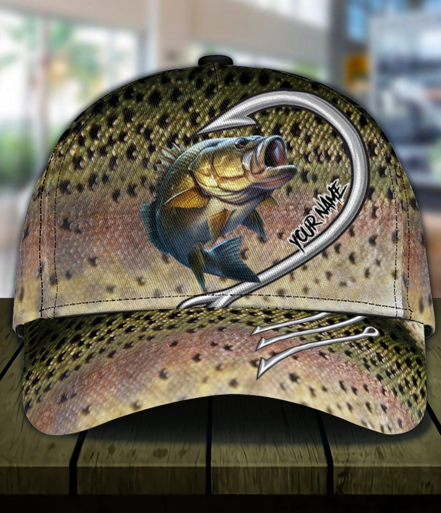 Fishing Four Hooks Personalized Classic Cap, Personalized Gift for Fishing Lovers Trucker Hats Custom Hats Gifts For Men & Women