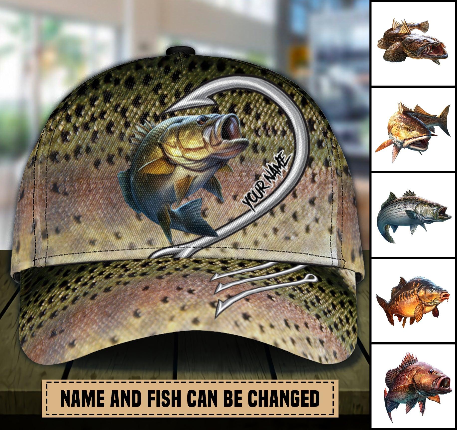 Fishing Four Hooks Personalized Classic Cap, Personalized Gift for Fishing Lovers Trucker Hats Custom Hats Gifts For Men & Women