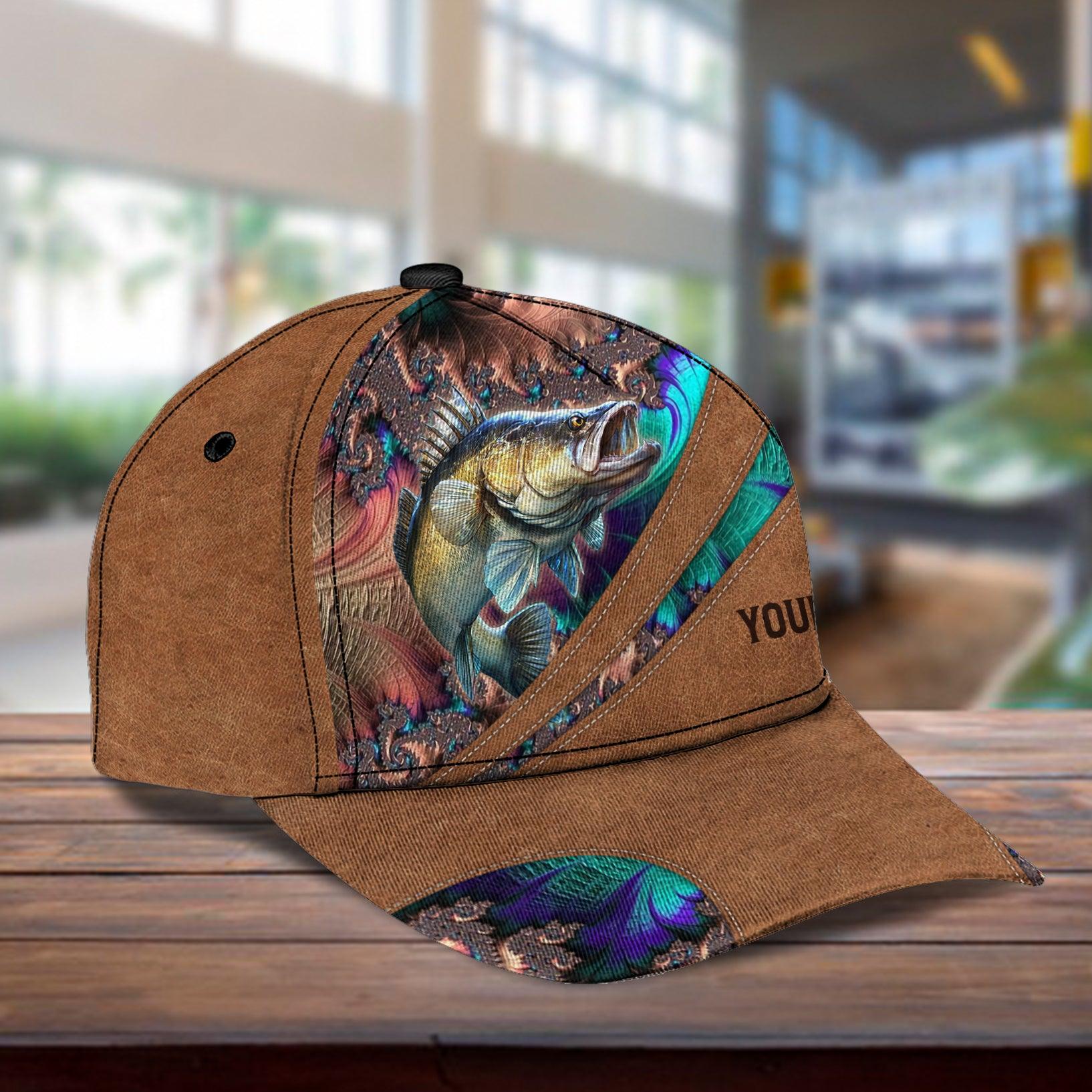 Fishing Fractal Pattern Personalized Classic Cap, Personalized Gift for Fishing Lovers Trucker Hats Custom Hats Gifts For Men & Women