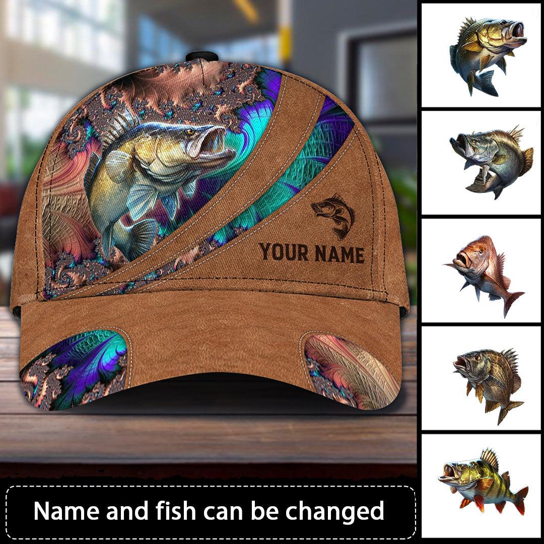 Fishing Fractal Pattern Personalized Classic Cap, Personalized Gift for Fishing Lovers Trucker Hats Custom Hats Gifts For Men & Women