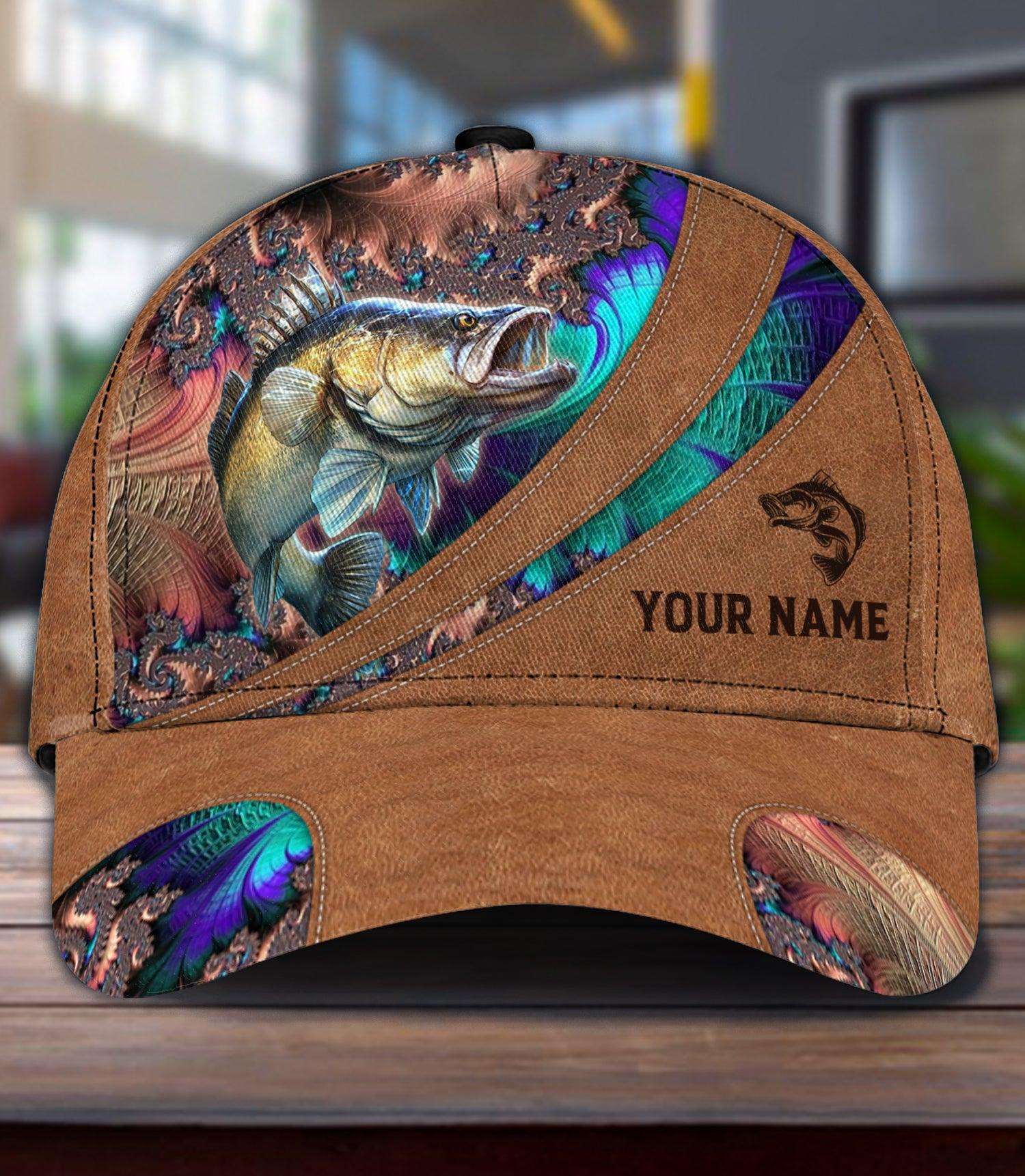 Fishing Fractal Pattern Personalized Classic Cap, Personalized Gift for Fishing Lovers Trucker Hats Custom Hats Gifts For Men & Women