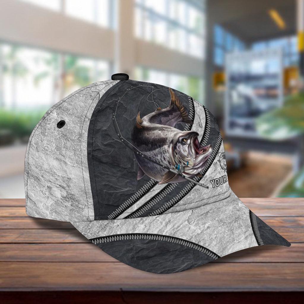 Fishing Gray Pattern With Zippers Personalized Classic Cap, Personalized Gift for Fishing Lovers Trucker Hats Custom Hats Gifts For Men & Women