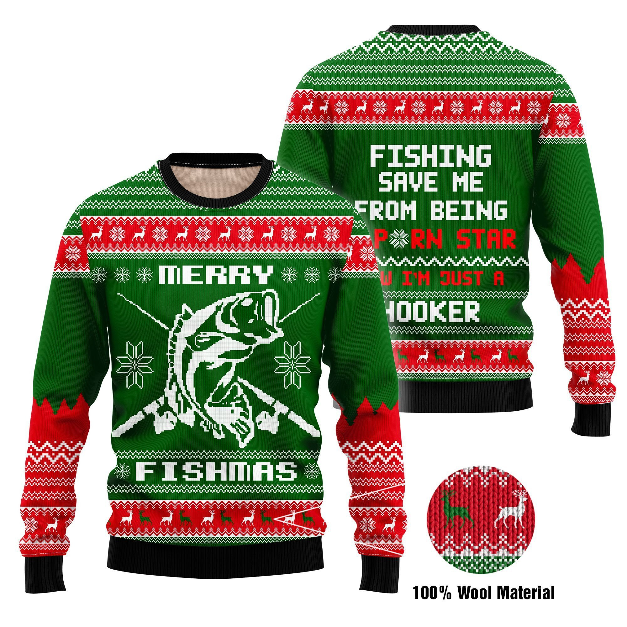Fishing-Hooker Ugly Christmas Sweater Adult 3D Funny Matching for family